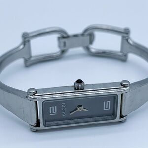 Gucci 1500L Silver and Black Rectangular Bangle Watch
